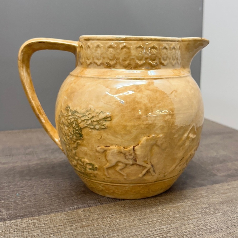 Vintage 1974 Arnel's Ceramics Hunting Pitcher – Signed Equestrian Fox Hunt